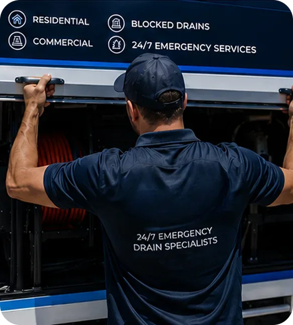 A licensed Prospect plumber at the service van